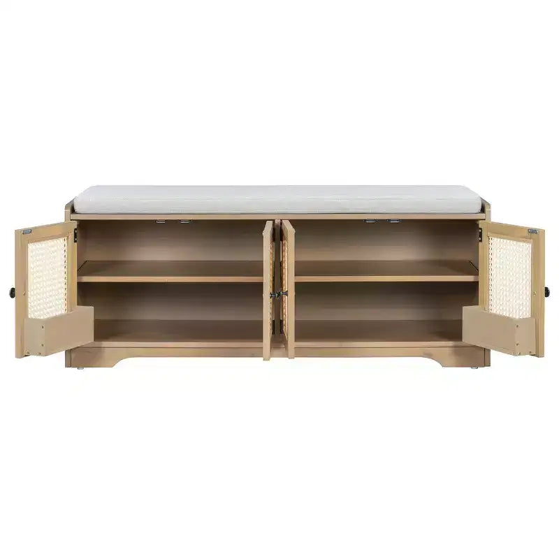Whisen Rustic Wood Storage Bench, Entryway Shoe Bench with Removable Cushion, Adjustable Shelves
