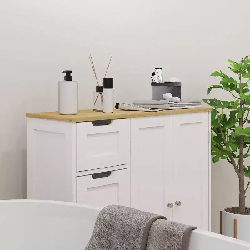 HOMCOM Badezimmer-Bodenschrank mit verstellbarem Einlegeboden, freistehender Badezimmerschrank mit 4 Schubladen und 2 Türen, weiß