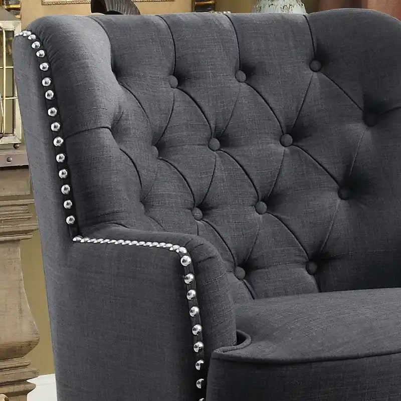 Moser Bay Mignon bársony-/vászonhuzatú, 30 hüvelyk széles, gombtűzött, magas háttámlás dekoratív fotel