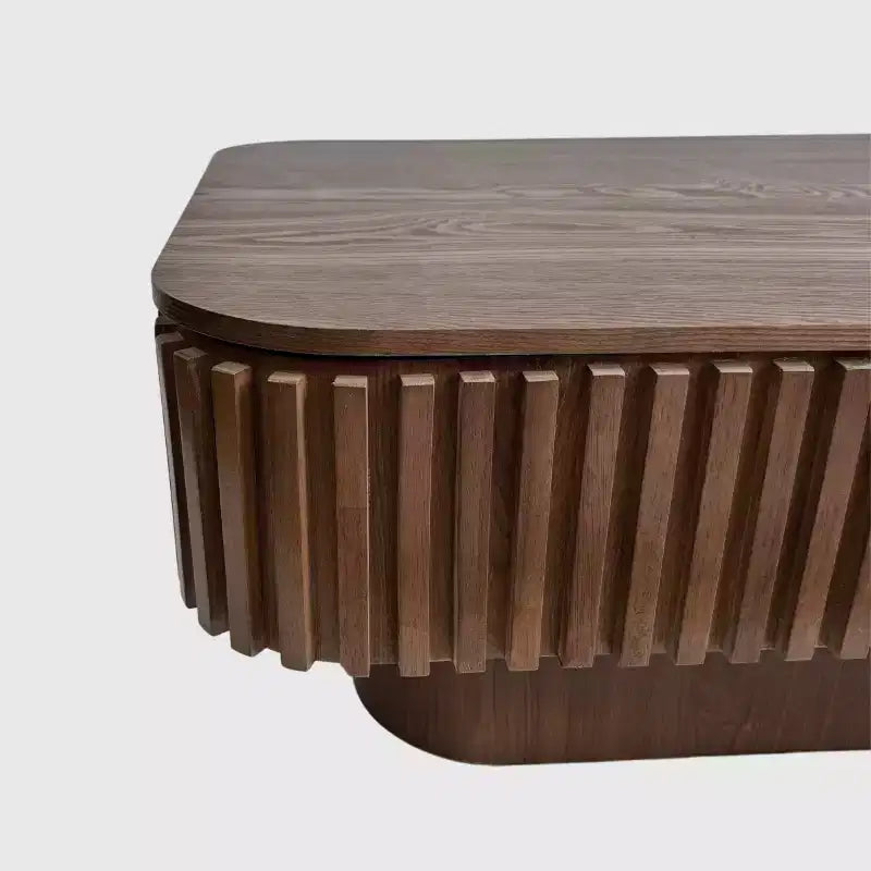 JVNOXK 38,6'' gecanneleerde salontafel met liftblad en opbergruimte, moderne accenttafel van massief houtfineer met verstelbare hoogte voor woonkamer en slaapkamer, walnootkleur