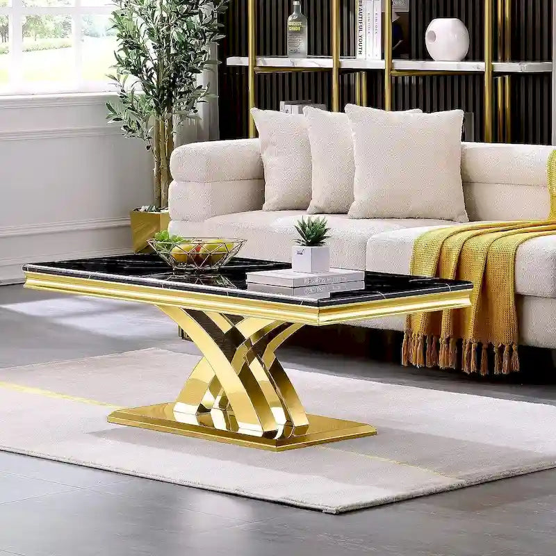 Table basse moderne rectangulaire de 48 po avec piètement en X, tables basses à piédestal pour salon
