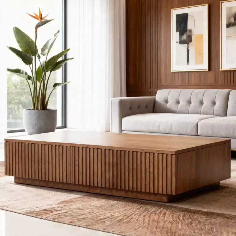 51,1 moderner Couchtisch im Mid-Century-Stil mit aufklappbarer Tischplatte, rechteckiger Walnuss-Mitteltisch für das Wohnzimmer