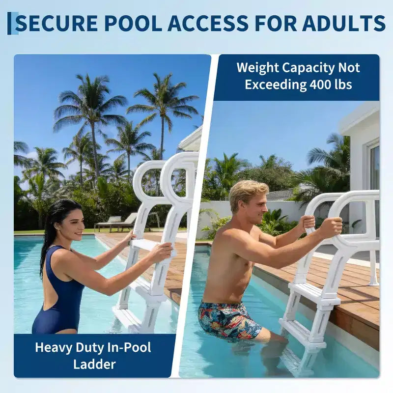 Robuste 5-stufige Poolleiter mit doppelten Handläufen, rutschfesten stabilen PE-Stufen, Tragfähigkeit 181 kg, passend für eingelassene und oberirdische Pools mit 122–137 cm Tiefe