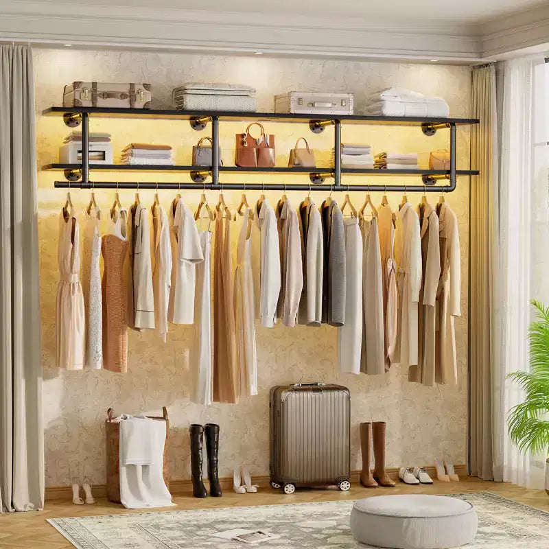 Perchero para ropa Besiost de 2 niveles con barra para colgar, estantes para ropa y estante superior