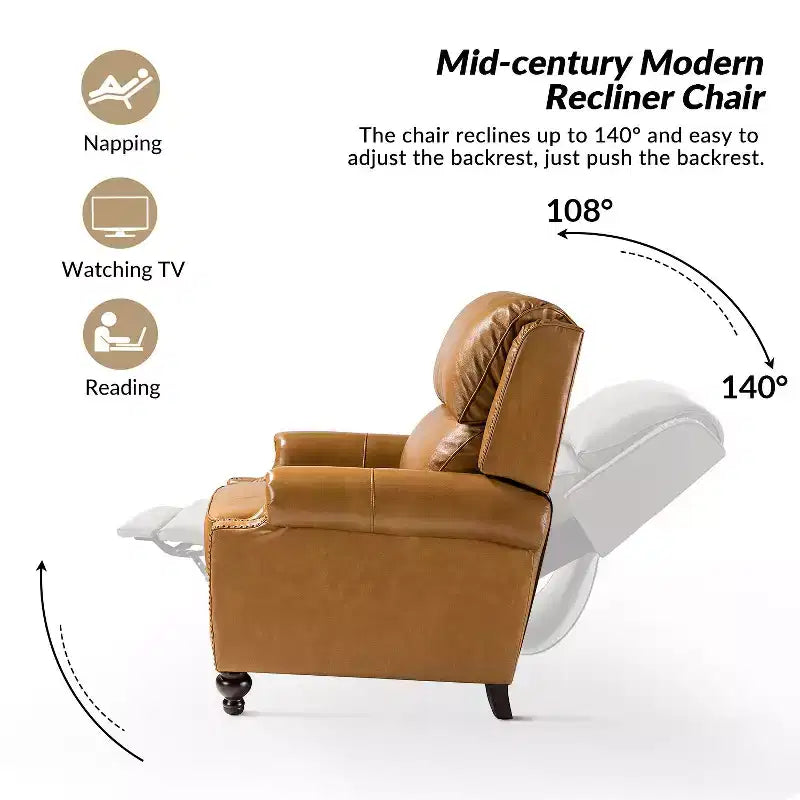 Set aus 2 modernen Elisabete-Sesseln mit hoher Rückenlehne aus echtem Leder und Vintage-Nagelkopfbesatz für Wohnzimmer und Schlafzimmer| ART OF LIVING DESIGNS
