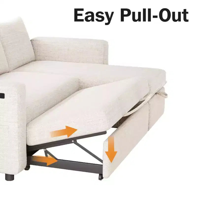 2-in-1-Ausziehsofa mit Stauraum und Ottomane, Chenille-Ecksofa mit USB-Anschlüssen für das Wohnzimmer
