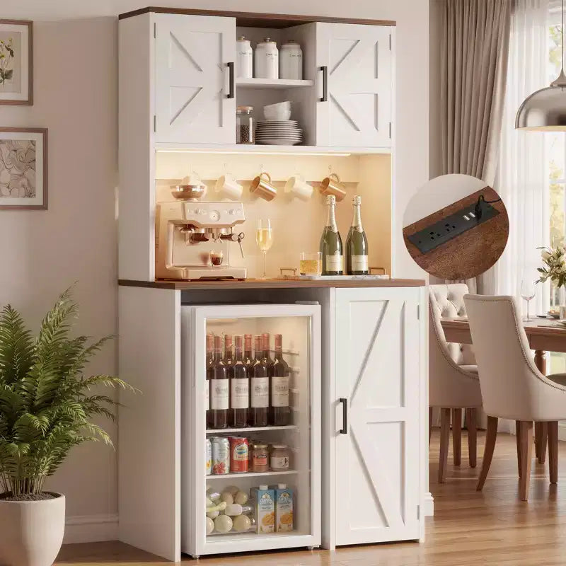 Mobile dispensa da cucina Besiost con spazio per mini frigorifero, mobile bar per caffè con ripiano contenitore