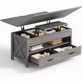 Table basse relevable avec espace de rangement, style ferme, avec deux tiroirs, pour le salon et le bureau à domicile