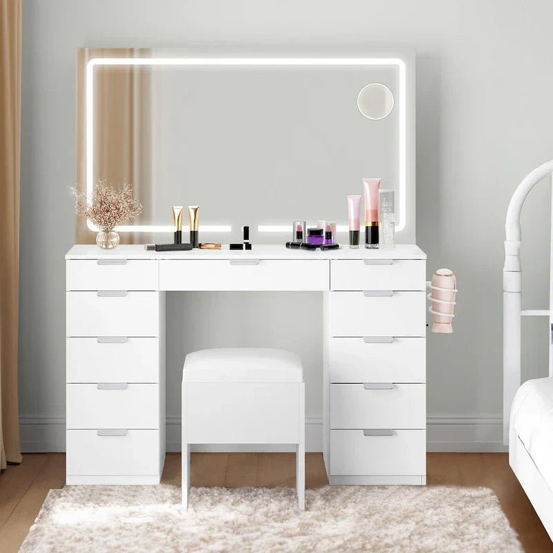 Moasis 46 kaptafel met ingebouwd stopcontact, verlichte spiegel en föhnrek - 55.8 H X 46 W X 11.7 D
