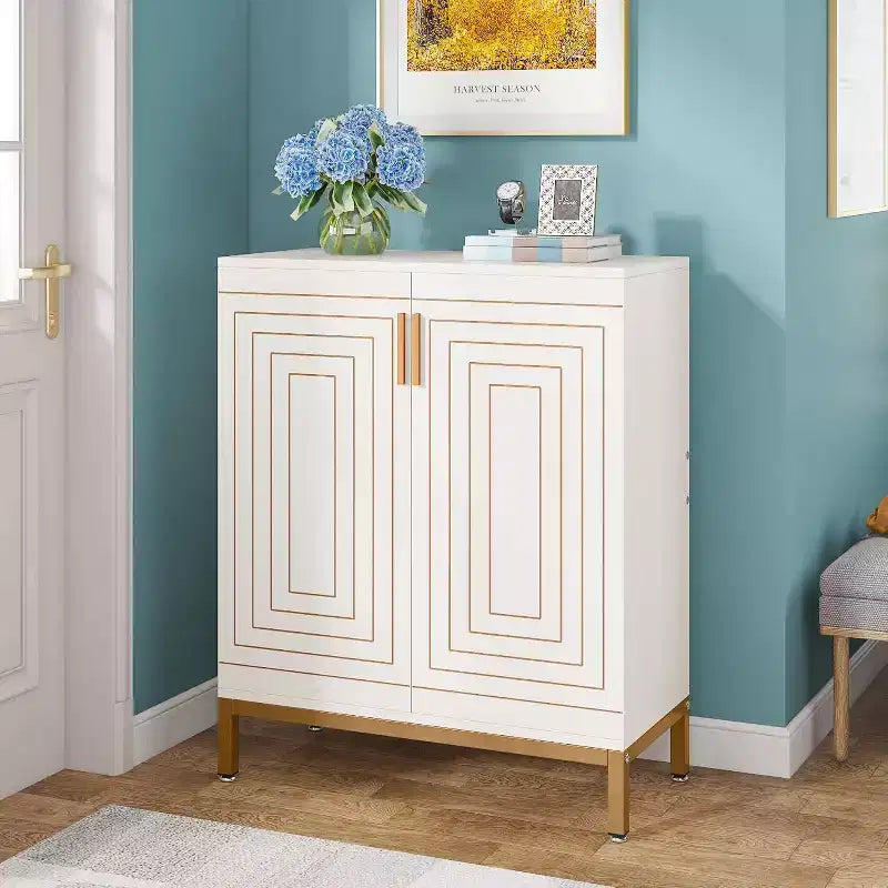 Scarpiera per 20 paia, mobile moderno a 6 ripiani con ante, organizer indipendente per ingresso, bianco e oro