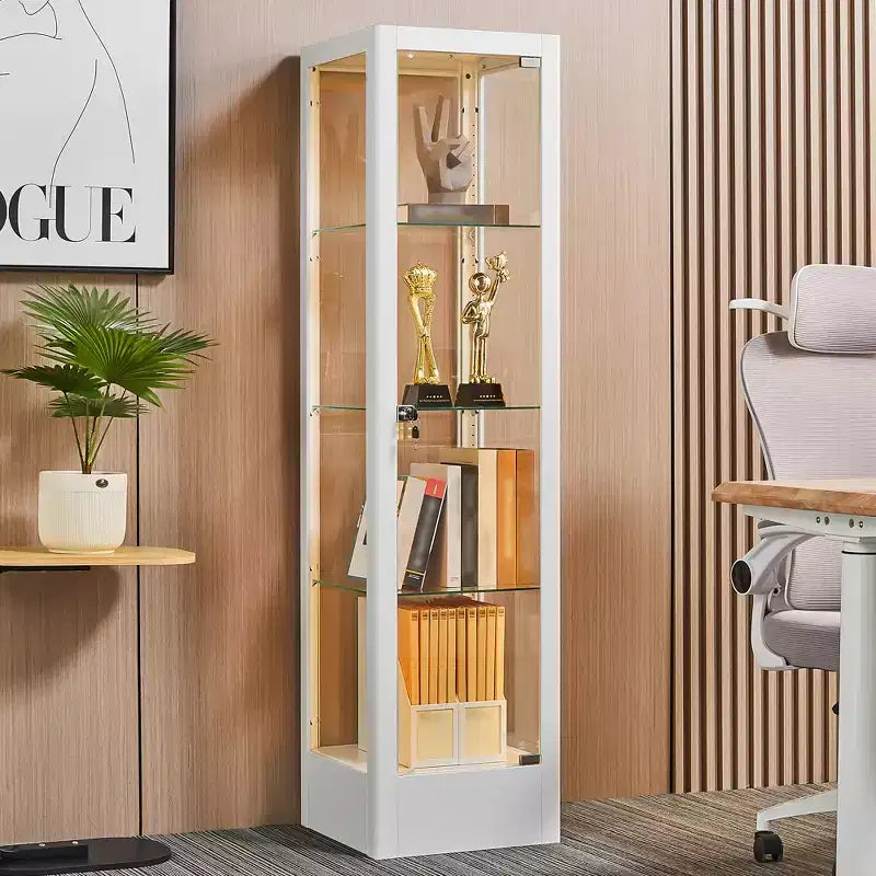 Bekrvio 4-Tier Glass Display Cabinet Case with Lock, 63 Curio Cabinet Tempered Glass Door & Adjustable Shelves