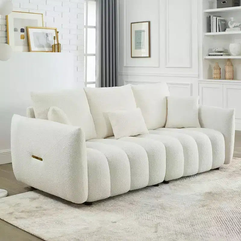 GDFStudio Alanna 79,5 modernes 3-Sitzer-Sofa mit Teddy-Stoffbezug und Kissen