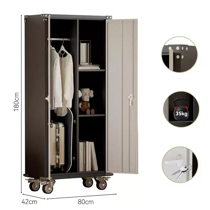 Garage Storage Cabinet with Wheels & Pegboard, 72 H Locking Metal Storage Cabinet with 2 Doors & 4 Adjustable Shelves for Garage Workshop