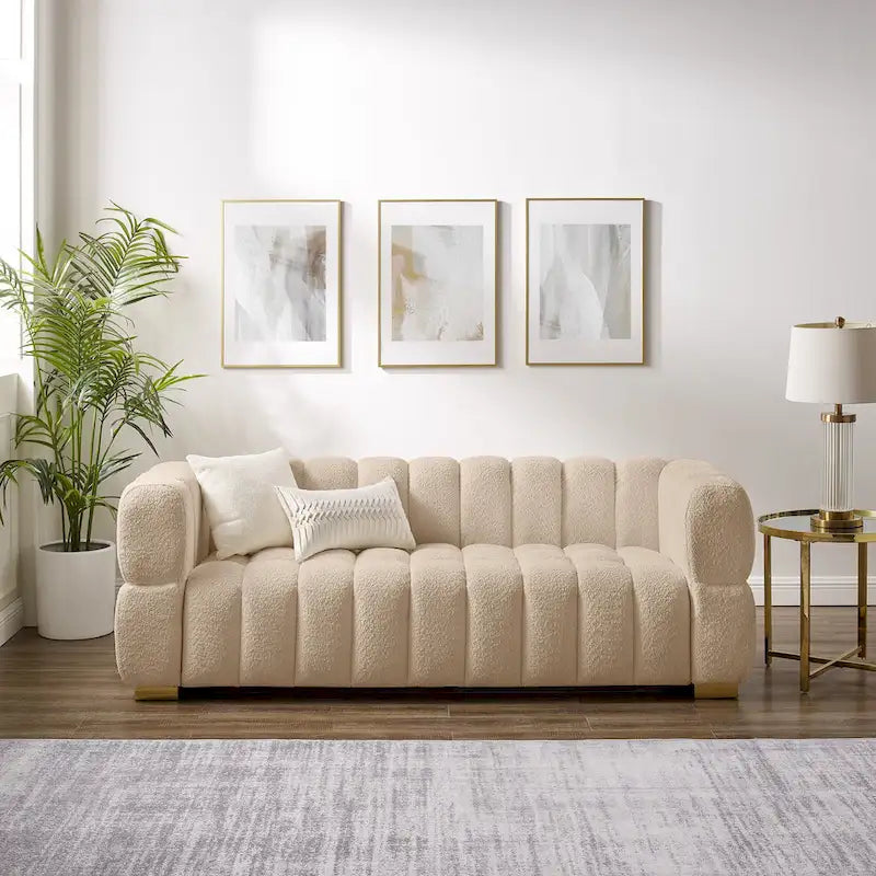 85 Modern Waffle Fabric Couch, Leisure Comfortable Sofa