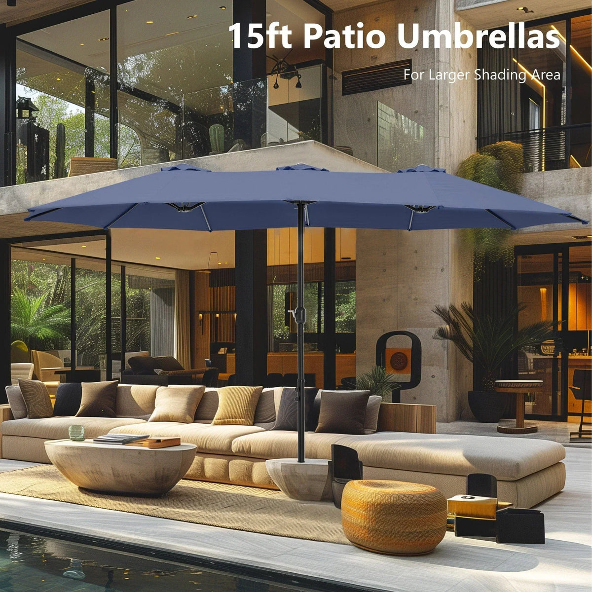 MAISON ARTS dubbele parasol voor terras, 15 ft, extra groot, tweepersoons, inclusief voet