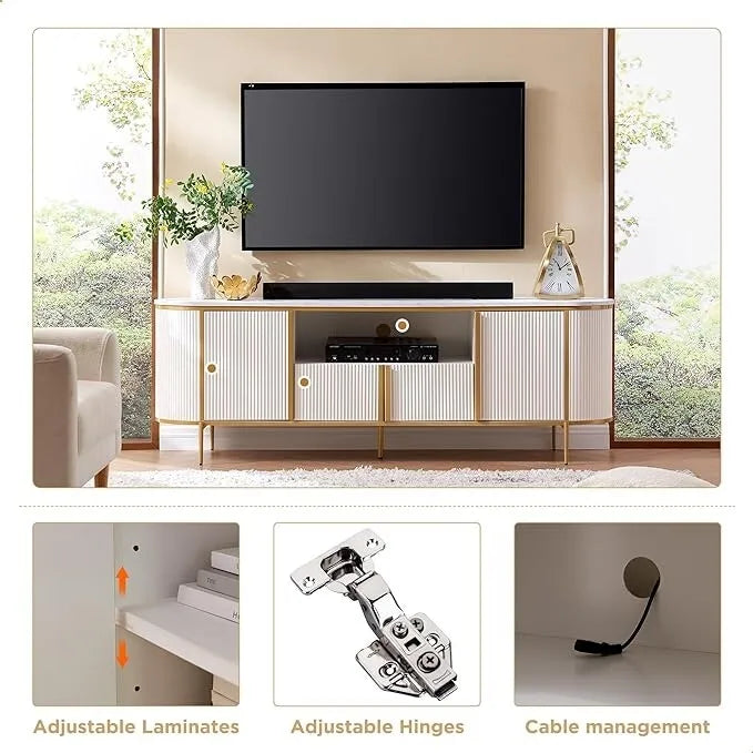 Modern Luxury TV Stand, Entertainment Cente, with Faux Marble Top