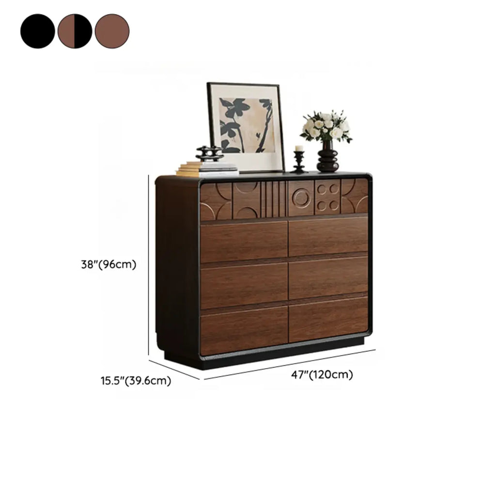 Art Deco Inspired Wood Dresser with Geometric Carvings