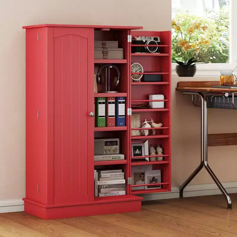 HOMCOM keukenkast van 41 inch, keukenkast met 2 deuren, opbergrekken met 5 niveaus, 12 kruidenrekken en verstelbare planken voor de eetkamer