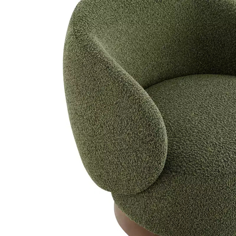 Poltrona barrel girevole imbottita d'accento Spruce&Spring con base in legno