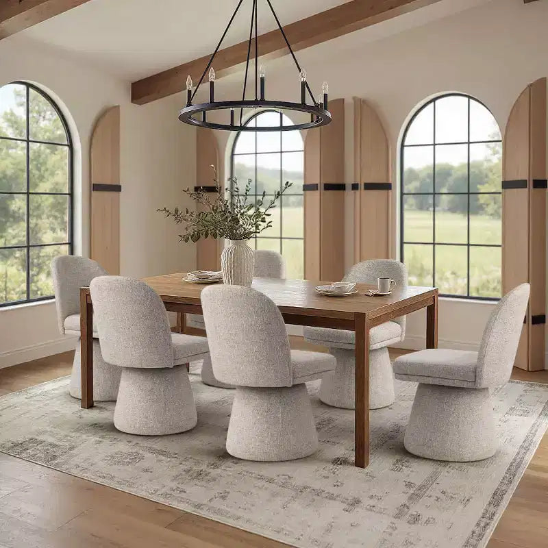 Set van 6 moderne 360° draaibare eetkamerstoelen zonder armleuningen, met voetstukachtige basis, elegante accentstoelen voor keuken, eetkamer of kantoor -Panipeachy