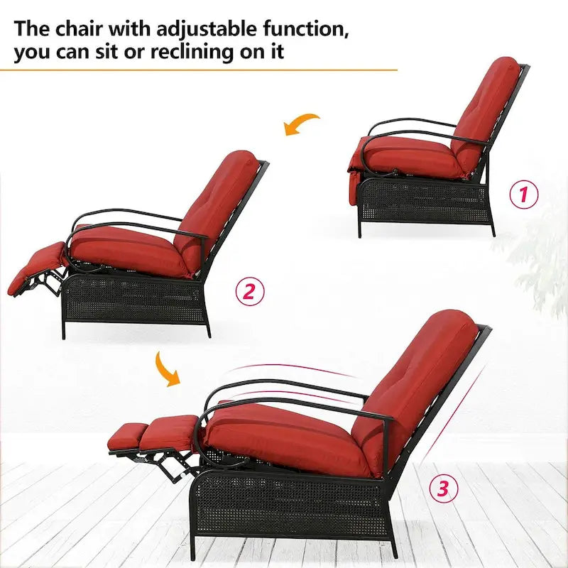 Verstellbarer Relaxsessel für Terrasse, Lounge-Sofa mit Kissen – 38 (T) × 26,5 (B) × 38,5 (H) Zoll