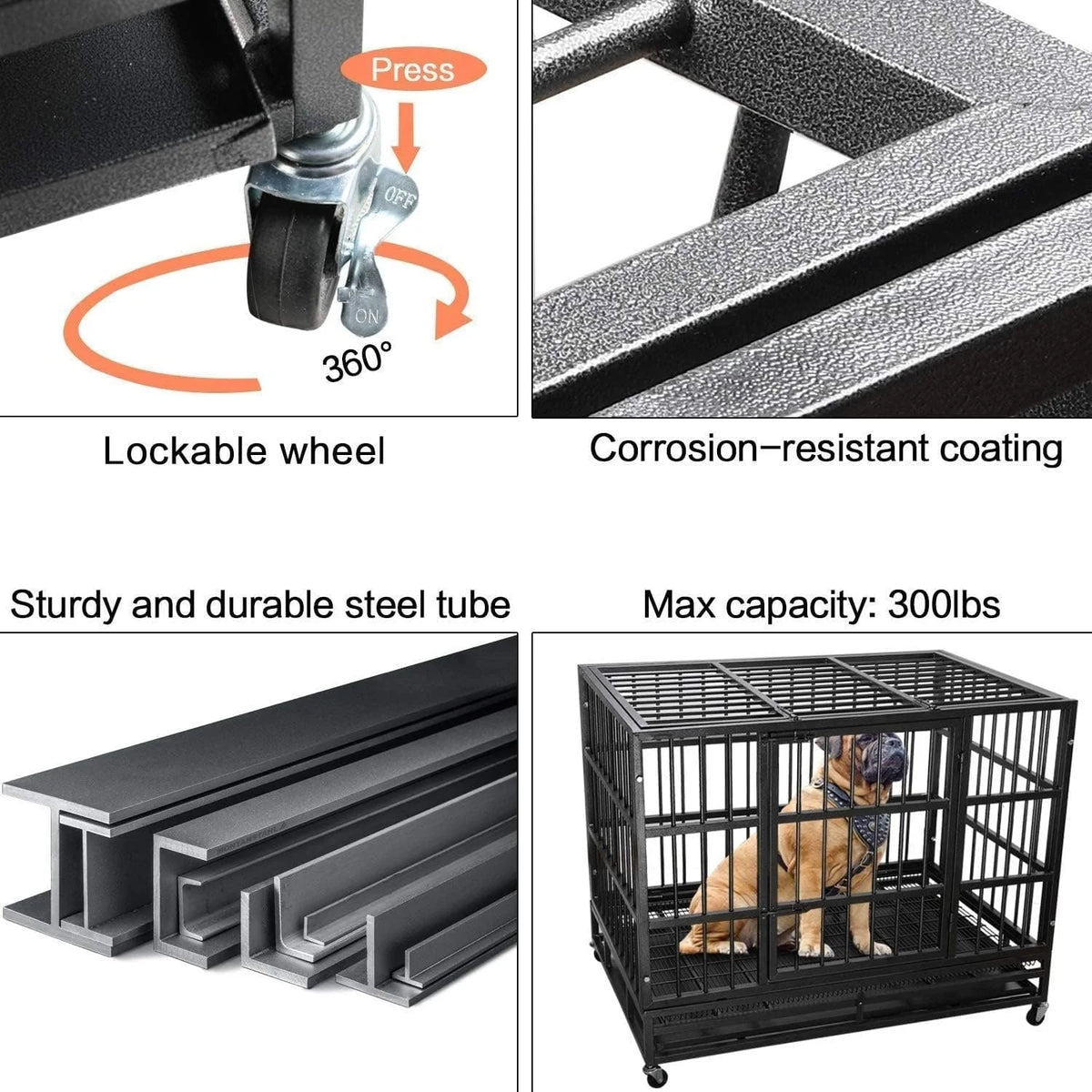 Cage pour chien BOSSIN robuste et indestructible de 48/38 po, chenil anti-fugue avec roulettes verrouillables