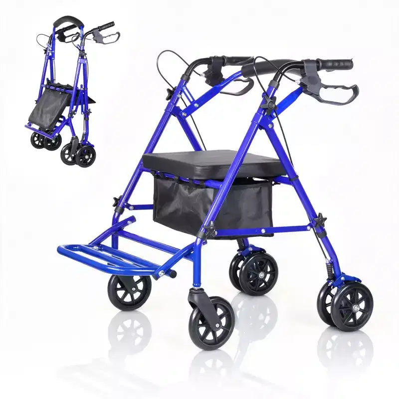 Tragbarer, zusammenklappbarer Rollstuhl für Erwachsene, Tragfähigkeit 299 lb, 6 Räder, höhenverstellbar, Stauraum unter dem Sitz, bequemer Sitz und Fußpedal