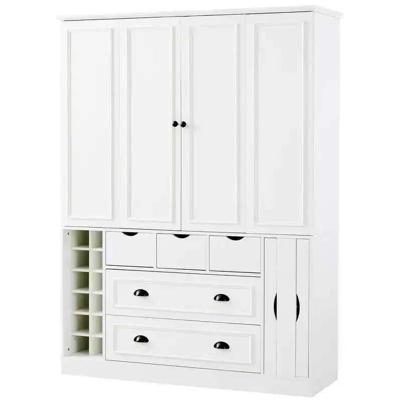 Despensa de cocina independiente Whisen de 71'' de altura, armario grande de almacenamiento para comedor con aparador, 4 puertas plegables, estantes y botelleros