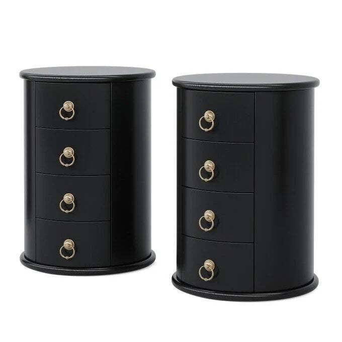 No Assembly Solid Wood End Table, Vintage Round Side Drawers Table