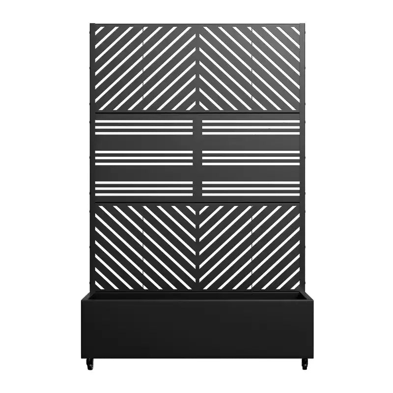 MAYEERTY Pflanzkasten mit Rankgitter, Eisen, Schwarz, Parallel Line 01, Lamellen-Design, klassischer kombinierter Stil, 72x47x16in, 3-teiliges Set