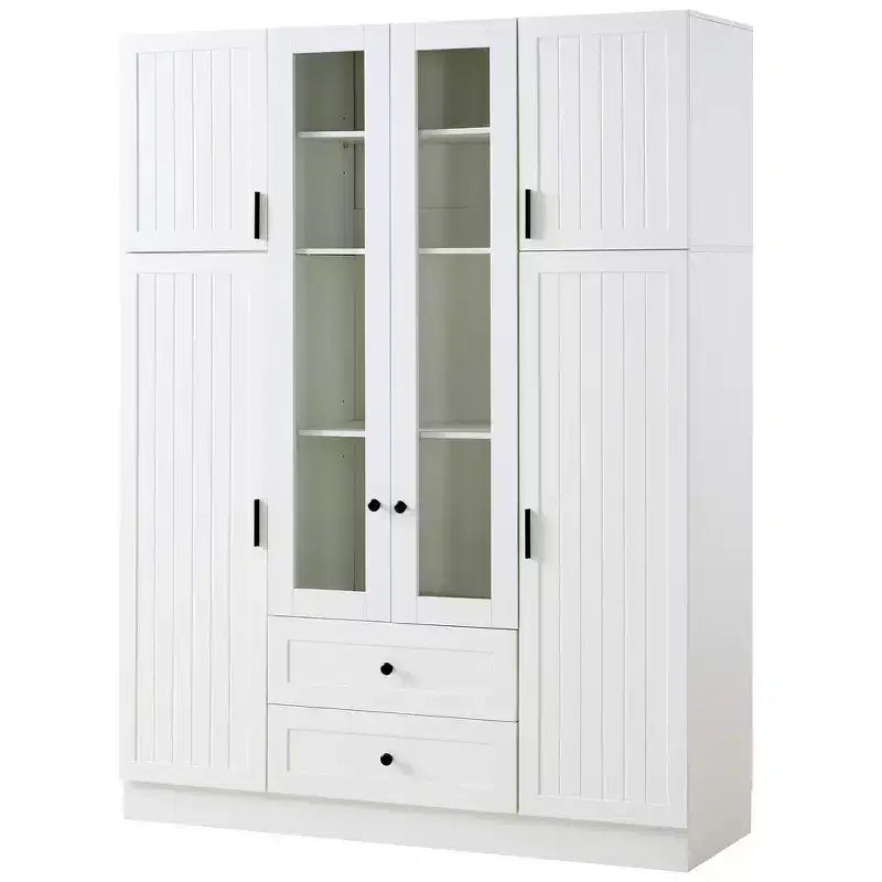 Dispensa da cucina indipendente Whisen alta 71'', grande mobile contenitore per sala da pranzo con credenza e buffet a 6 ante, ripiani regolabili