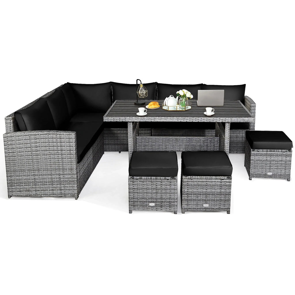 Costway 7-delige eethoek voor de patio van rotan, modulaire bank, fauteuil en voetenbank - Bekijk de details