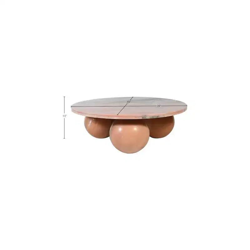 Mesa de centro redonda de mármol con patas esféricas, multicolor, para 4 personas