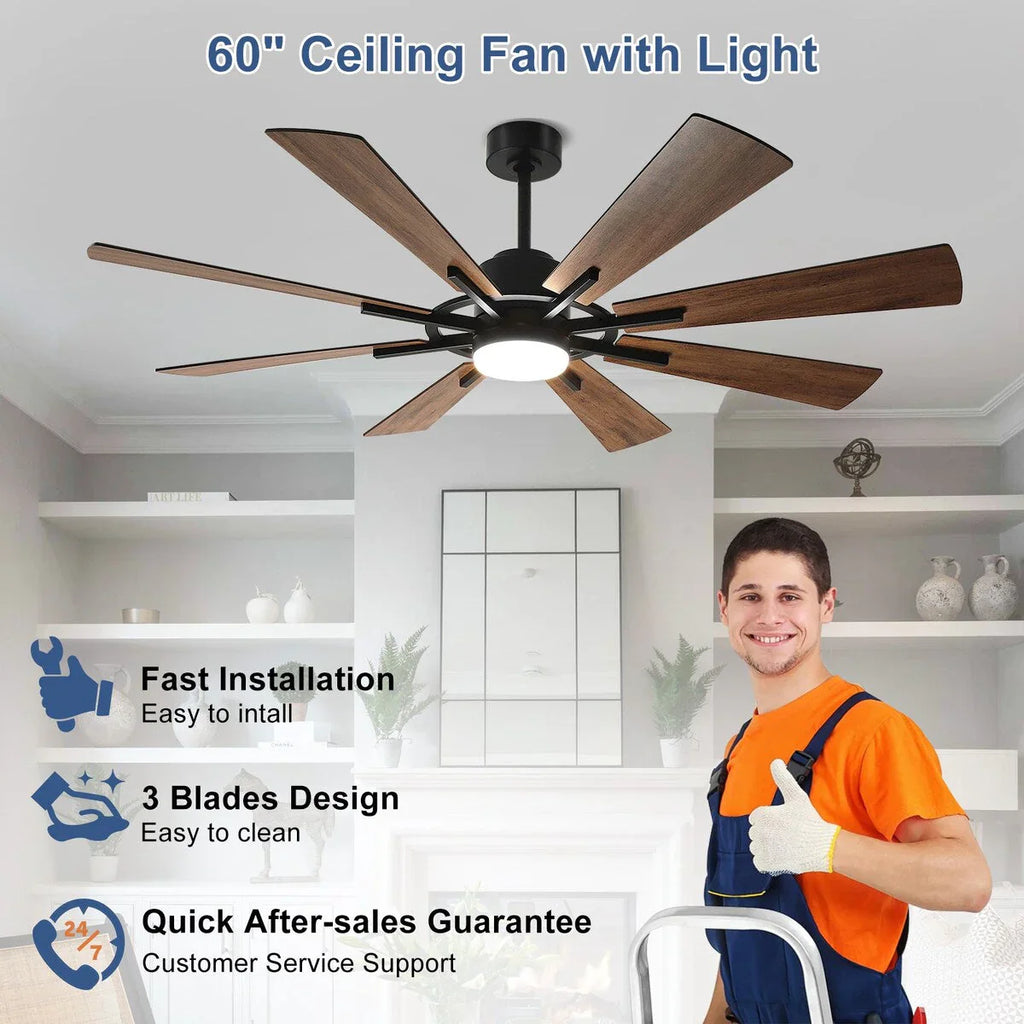 Ventilatore da soffitto con telecomando e luci, grande, con 8 pale in legno