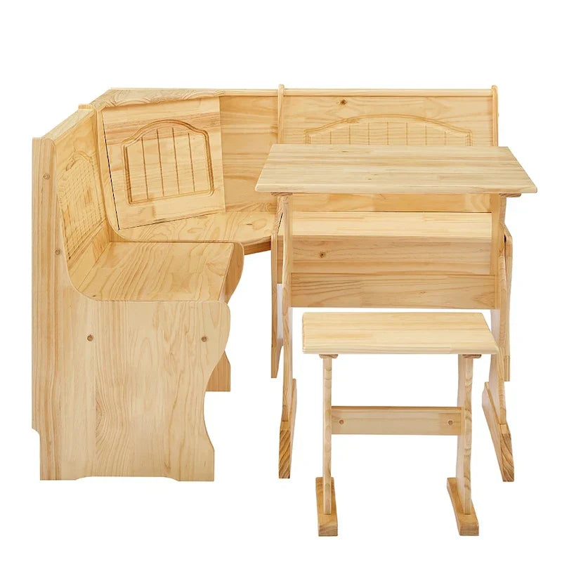 MUSEHOMEINC 3-teiliges Frühstücks-Esszimmerset im traditionellen Stil aus Massivholz mit Seitenbank und verstecktem Stauraum