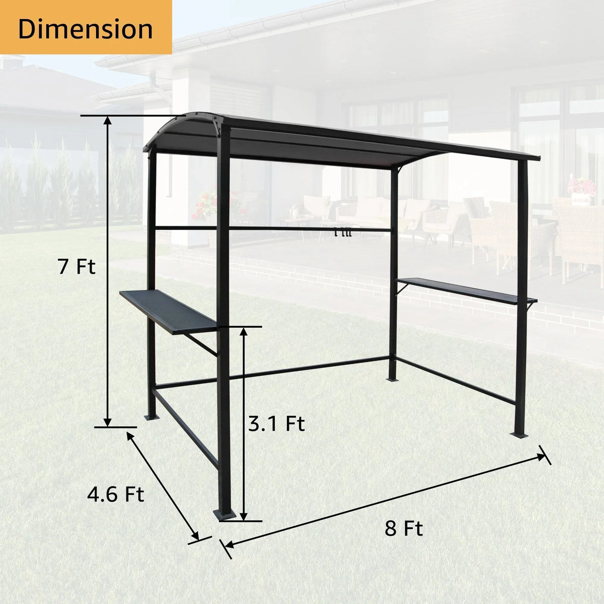 Buitenpaviljoen met grilloverkapping van 5 ft x 8 ft, stalen frame, barbecuebeschutting