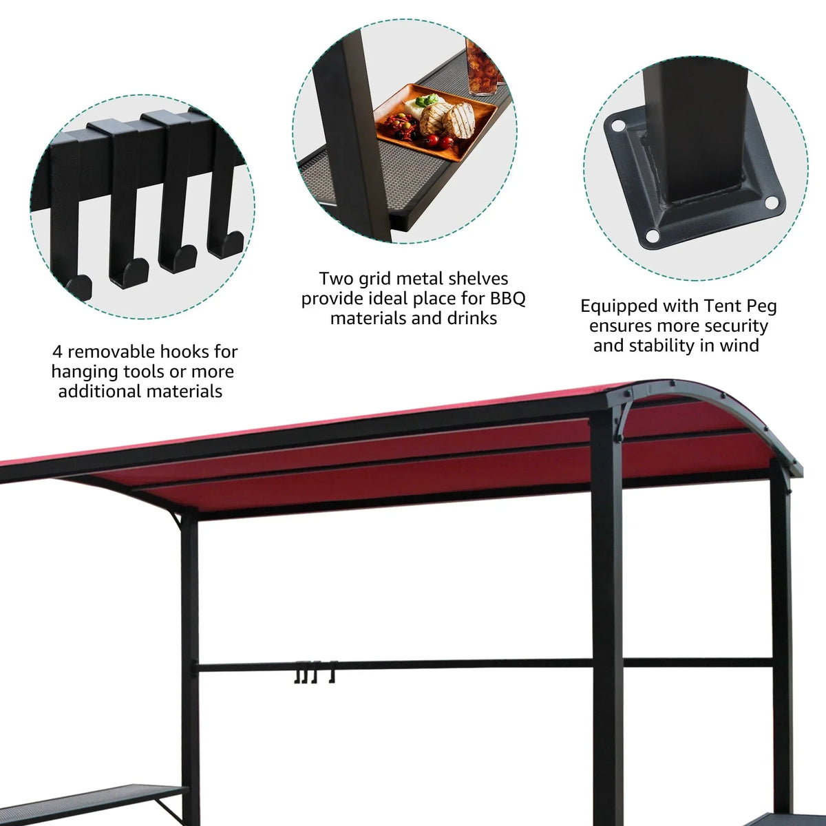 Buitenpaviljoen met grilloverkapping van 5 ft x 8 ft, stalen frame, barbecuebeschutting