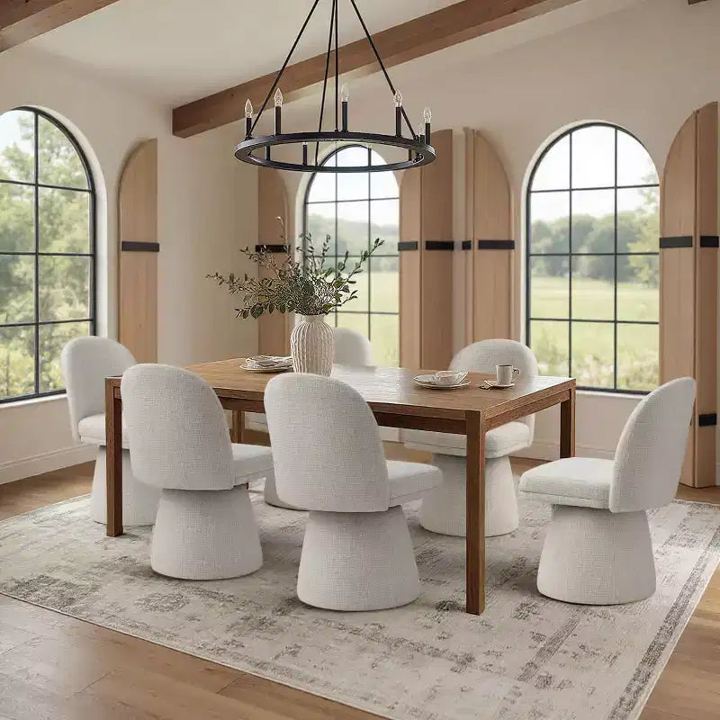 Set van 6 moderne 360° draaibare eetkamerstoelen zonder armleuningen, met voetstukachtige basis, elegante accentstoelen voor keuken, eetkamer of kantoor -Panipeachy