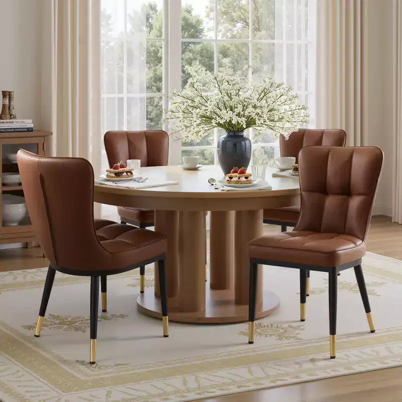Bekrvio Dining Room Chairs Set of 6, Modern Upholstered Faux Leather Seat with High Back, Metal Legs, Armless Kitchen Chairs for Living Dinning Room