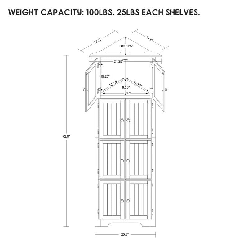 Tall Corner Storage Cabinet with 8 Doors and 4 Shelves