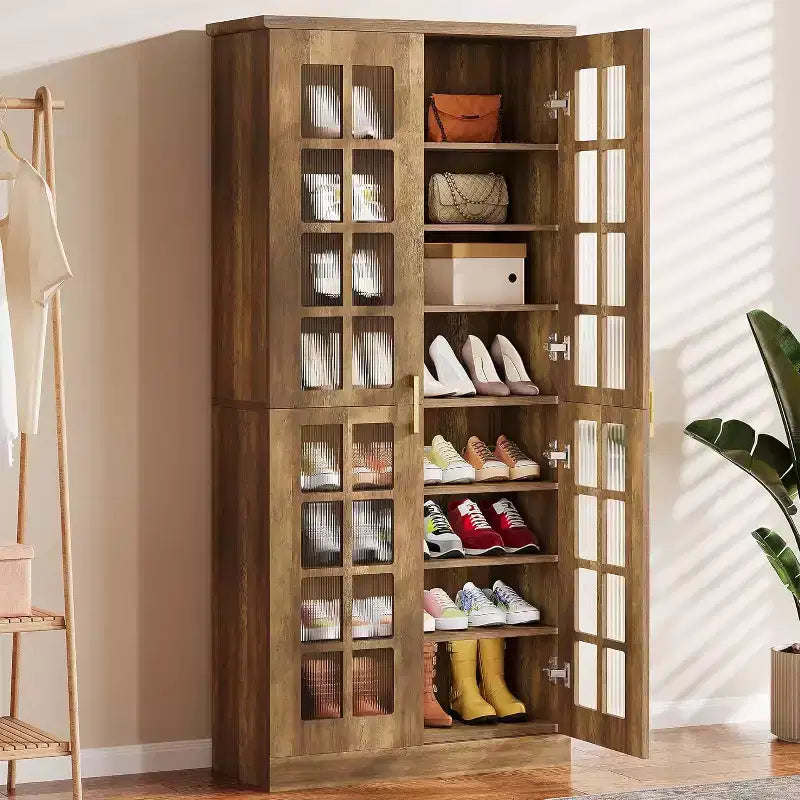 Lantine Tall Shoe Cabinet with Doors, 8-Tier Shoe Storage with Adjustable Shelves, Modern Shoe Rack Cabinet for Hallway, Closet, Living Room, White