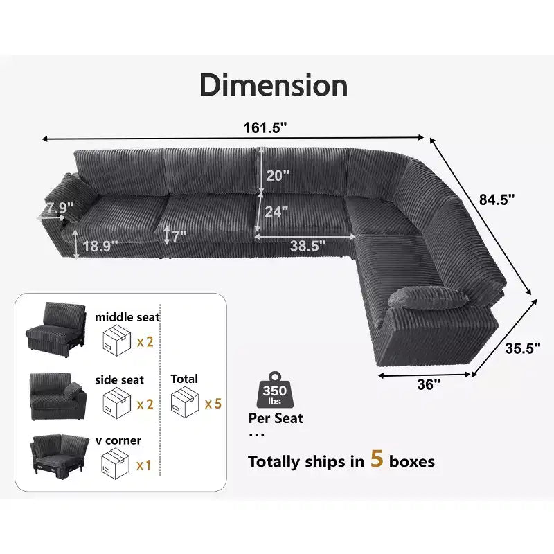 Canapé sectionnel modulaire en velours côtelé Dyonery avec housses lavables