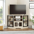 Meuble TV d’angle de style maison de campagne, centre de divertissement et console multimédia pour téléviseurs jusqu’à 55 po, avec prise électrique