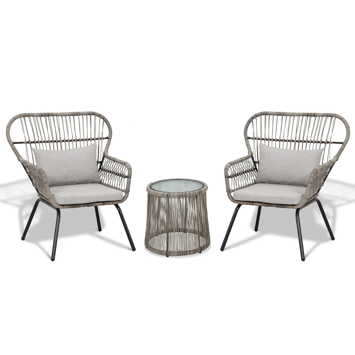 3 Piece Outdoor Wicker Conversation Bistro Set, All-Weather Rattan Furniture Patio Chairs Set with Cushions