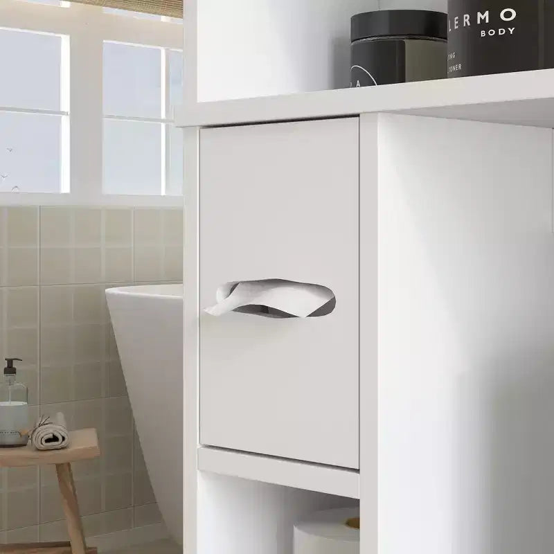 HOMCOM Over the Toilet Storage Cabinet, Modern Above Toilet Bathroom Organizer with 2 Doors, Toilet Paper Holder, Freestanding Space Saver