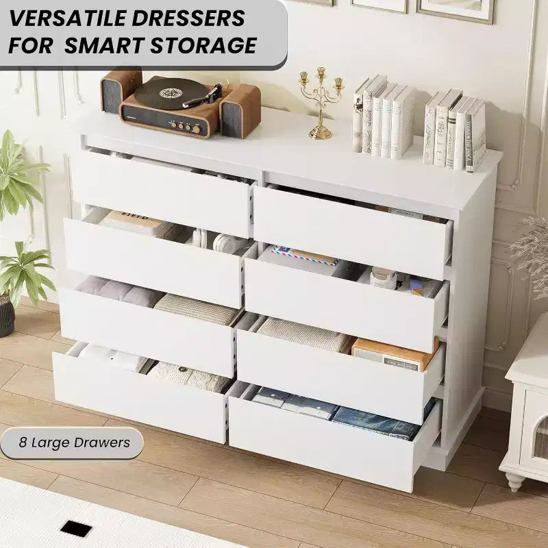 Armoire de rangement à 8 tiroirs, commode avec tiroirs profonds, grand placard à dessus large pour salon, couloir, chambre d'enfant