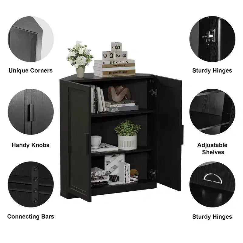 Dovelina Corner Cabinet with Adjustable Shelves Sideboard Buffet Wine Cabinet Kitchen and Dining Cabinet with Wood Doors - 31H x 31W, 36H x 31W