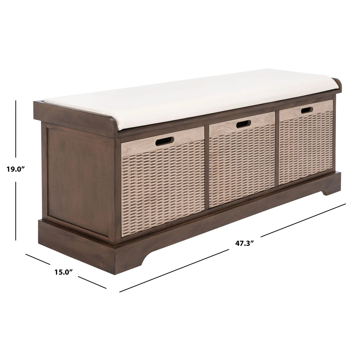 Banco de almacenamiento SAFAVIEH Fiorello con 3 cajones y cojín - 47.3 W x 15 L x 19 H - 47Wx15Dx19H