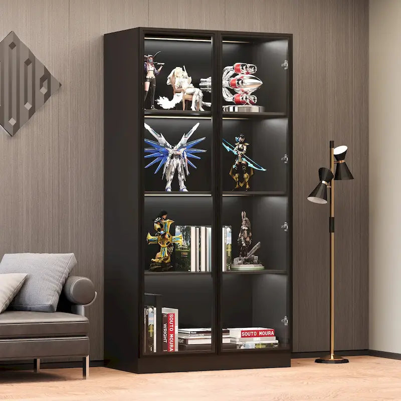 Vitrine de rangement, vitrine avec portes en verre trempé, présentoir avec 4 étagères de rangement