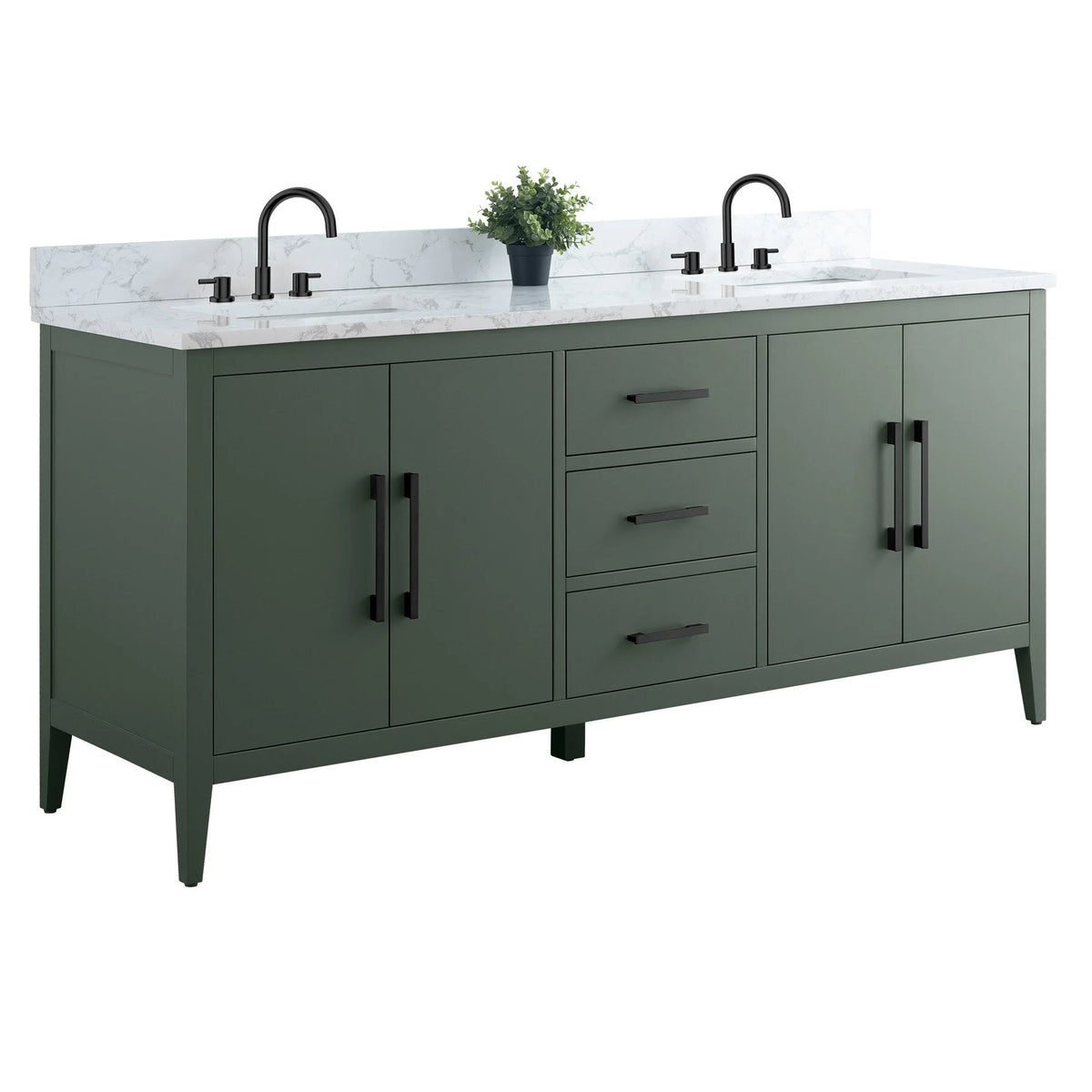 Vanity Art 72 badkamermeubel met dubbele wastafel en blad van composietmarmer